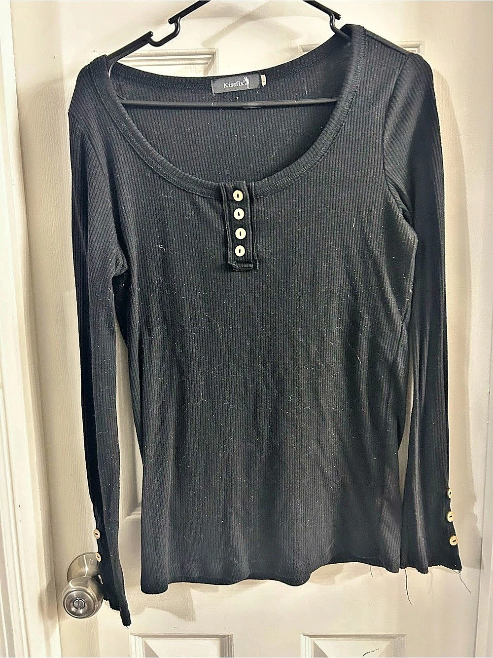 Kisstix Black Ribbed Long Sleeve Top